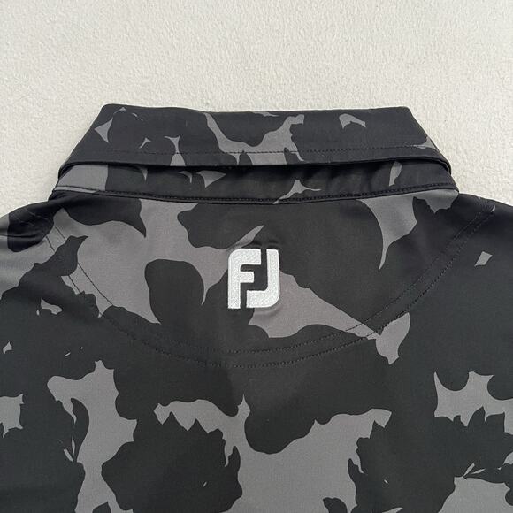 Footjoy Men Black Gray Floral Camo Print Stretch Golf Short Sleeve Polo Shirt L - Picture 8 of 9